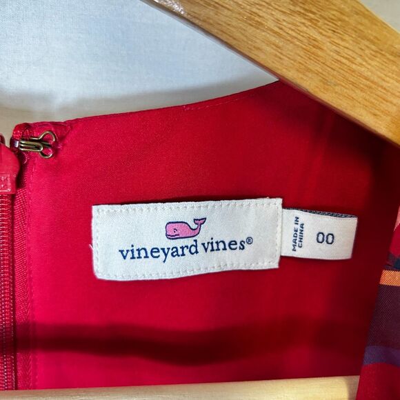 Vineyard Vines Red Tartan Plaid Taffeta Sleeveless Ruffle Hem Party Dress Sz 00 - Picture 6 of 13